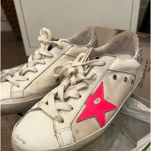AUTHENTIC GOLDEN GOOSE SUPERSTAR SNEAKERS WHITE/PINK/SILVER GLITTER SZ 35